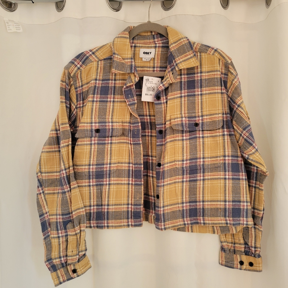 Obey Plaid Button-Up Cropped Shirt